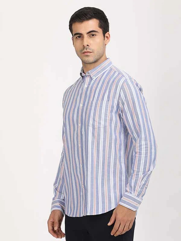 Indian Terrain Men's Regular Fit Full Sleeve Striped Blue Shirt